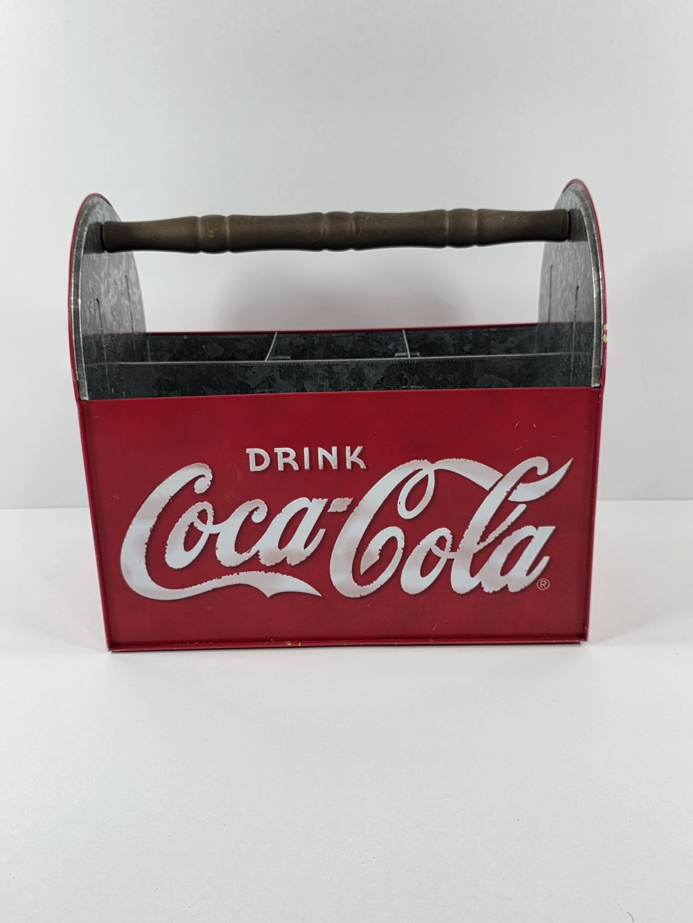 Vintage Drink Coca-Cola Licensed Metal Caddy Utensils Wood Handle Coke
